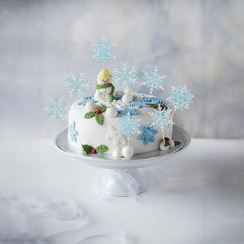 24PCS Glitter Snowflake Cupcake Toppers for Christmas & Winter Parties
