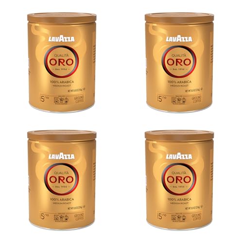 Lavazza Qualità Oro Ground Coffee Medium Roast 8.8 oz Tin Pack of 4 - 100% Arabica, Floral & Fruity Notes