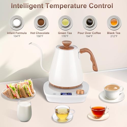 YDDZZM Gooseneck Electric Kettle, Intelligent Temperature Control, Stainless Steel Inner, Quick Heating, for Pour Over Coffee, Brew Tea, Boil Hot Water, 1000W 0.9L Black