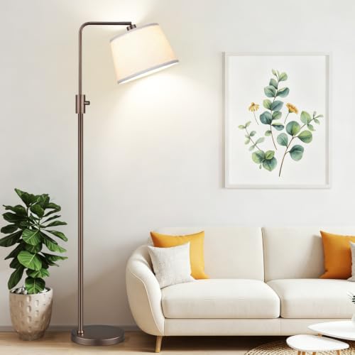 Dimmable Floor Lamp with Brown Linen Shade - Modern Arc Standing Light, 1000 Lumens LED Included
