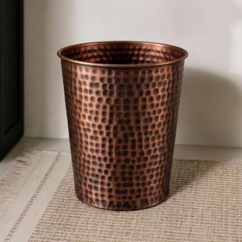 Metal Bathroom Trash Can - Hand Hammered Antique Copper Wastebasket, Small Bedroom & Office Bin - Monarch Abode