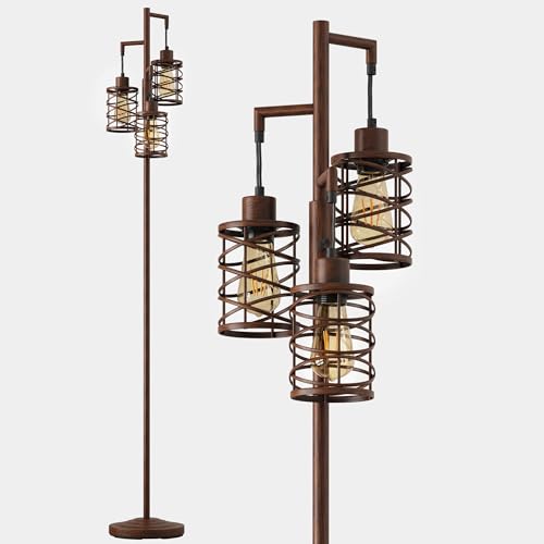 Walnut Brown 70-Inch Farmhouse Dimmable Tree Floor Lamp for Living Room