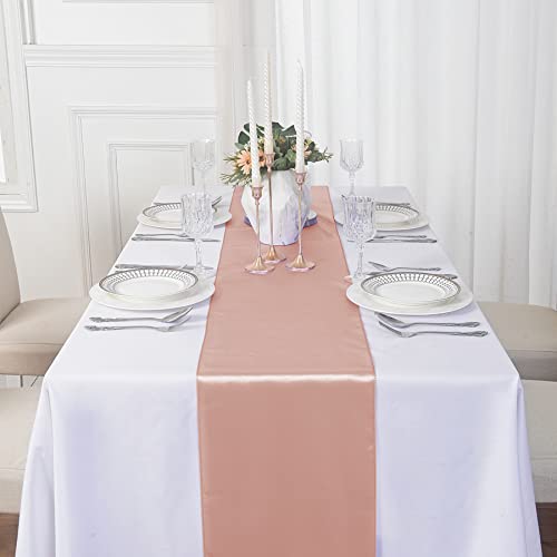 6Pack Satin Table Runner 12x108 Inches - Rose Gold, 6 Pack for Wedding & Events