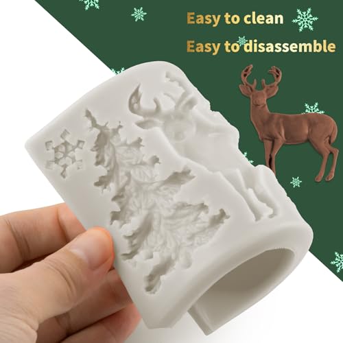 Gray Christmas Theme 3D Deer Silicone Mold – Fondant, Chocolate & Cake Decorating