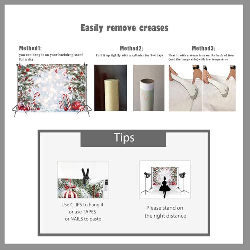 Christmas Candy Cane Backdrop Xmas Tree Winter Snow Scene Photography Background Merry Christmas Holiday Party Decorations Banner Booth Props (7x5FT(82x59 inch))