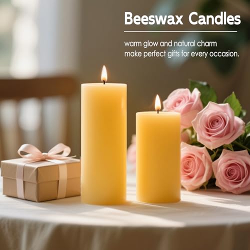 Beeswax Pillar Candles 2x5 Inch 8 Pack Unscented - Long Burn & Air-Purifying