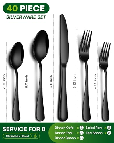 PHILIPALA 20 Piece Black Silverware Set, Stainless Steel Flatware Set for 4 Food Grade Cutlery Utensil Set Include Knife Fork Spoon Mirror Polished Dishwasher Safe