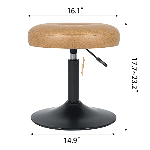 Homebeez Adjustable Faux Leather Round Ottoman, 360° Swivel Freely Vanity Stool Makeup Stool Vanity Chair, Turmeric