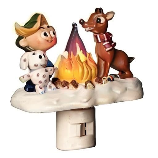 Roman Rudolph & Elf 4.5 Inch Polyresin Flickering Night Light - Holiday Decor