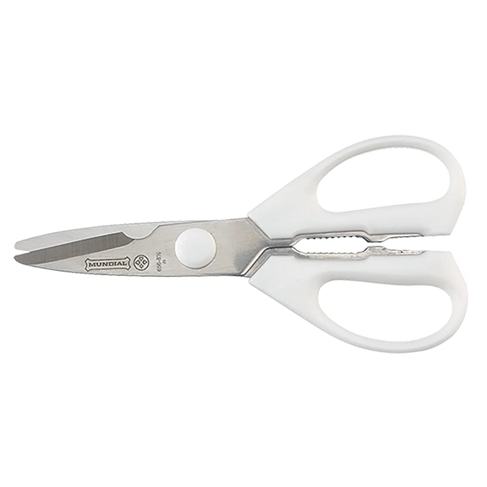 Mundial Take-A-Part Kitchen Shears 8.5”, Rounded Tip, Stainless Steel Blades, White Handle – Detachable, Dishwasher Safe, Multipurpose Food Prep Scissors