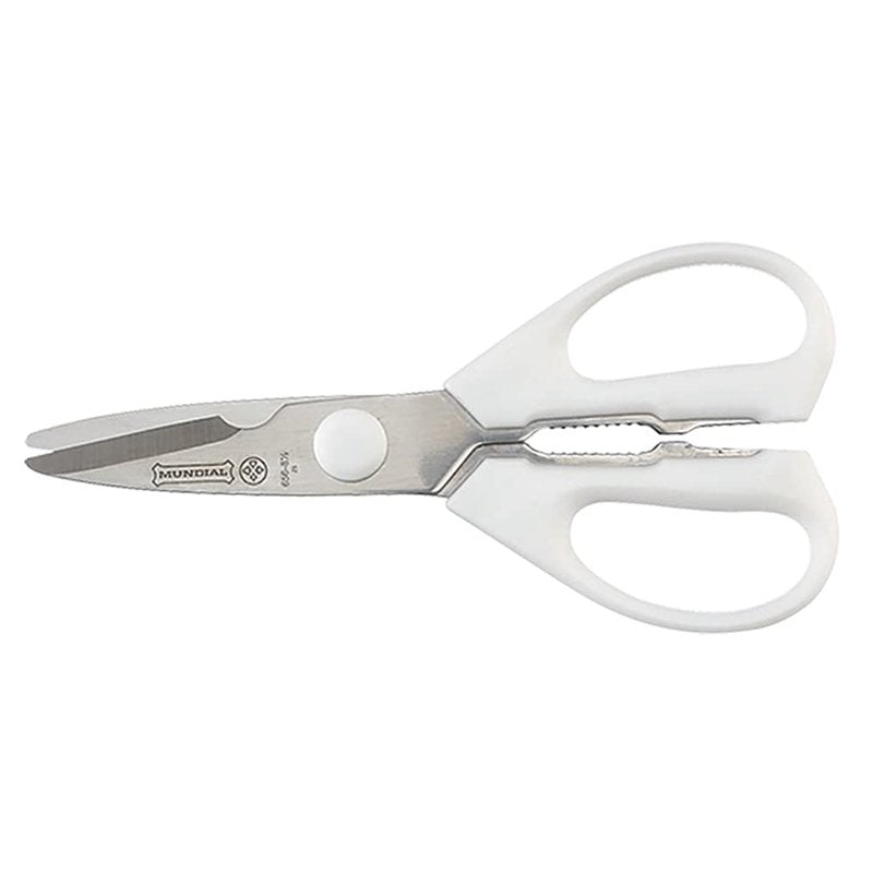 Mundial Take-A-Part Kitchen Shears 8.5”, Rounded Tip, Stainless Steel Blades, White Handle – Detachable, Dishwasher Safe, Multipurpose Food Prep Scissors