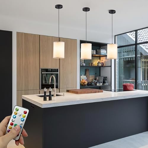 Civaza Battery Operated Pendant Lights 3-Pack with Remote, Rechargeable LED Hanging Lamps for Kitchen & Living Room