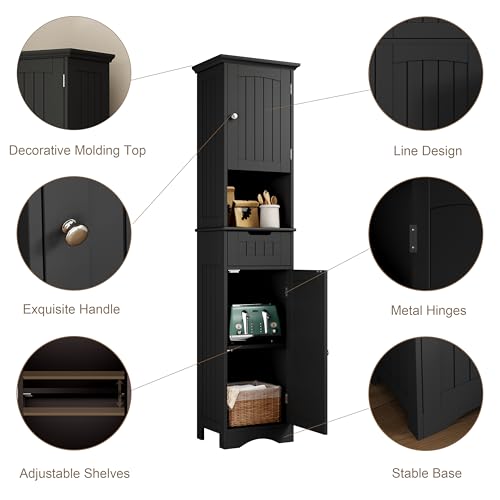 ChooChoo 67-Inch Tall Narrow Bathroom Cabinet with Adjustable Shelves, Black