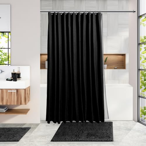 Clara Clark Black Bathroom Set with Shower Curtain & Rugs - Complete 12-Piece Kit