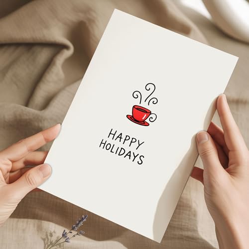 Podagree Holiday Greeting Card with Red Coffee Cup Illustration – Christmas & New Year Stationery, 5.3x8in, Blank inside, Includes Envelope