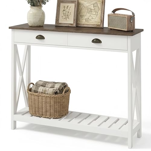 White Console Table with Drawer and Stable X Supports - 39.37W x 11.81D x 31.5H