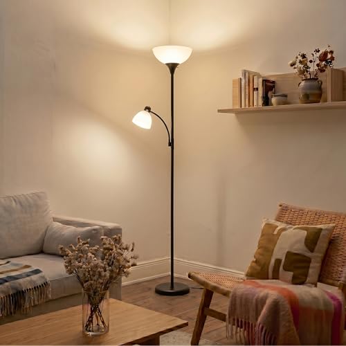 Black Brightech Sky Dome Plus LED Floor Lamp with Reading Light - Dimmable Torchiere