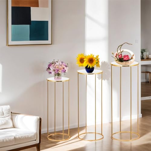 Bonastella Cylinder Pedestal Stand Set for Parties - Reusable Metal & PVC, 3PCS Variation of Cylinder
