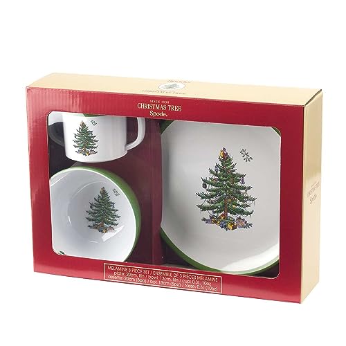 Spode Christmas Tree 3-Piece Children's Dinnerware Set - 10 Oz Melamine (Christmas Tree Melamine 3 Piece Set)