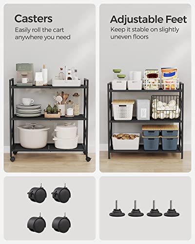 Black 3-Tier Steel Storage Rack with Wheels Mesh Shelving Unit