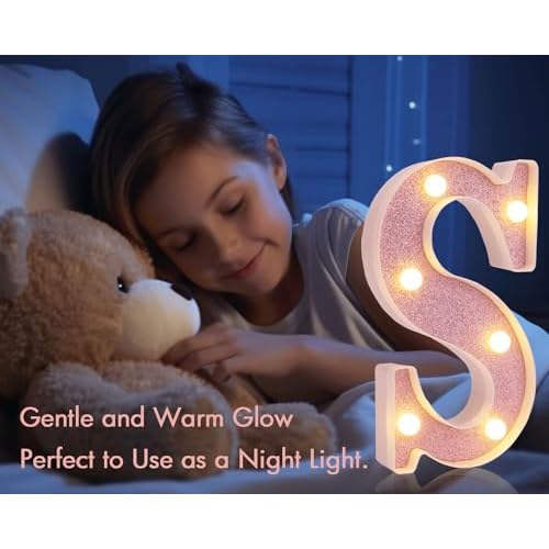 Small Led Marquee Letters, Light Up Letters, 8.58 Inch Led Letter Lights, Battery Powered Lighted Sign for Table, Party, Birthday, Christmas Decor (Pink Glitter, Letter A)