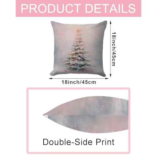 Christmas Pillow Cover 18x18 ? Pastel Pink and Blue Christmas Tree Throw Pillow ? Dreamy Holiday Decor with Gold Star for Soft Aesthetic Winter Bedroom