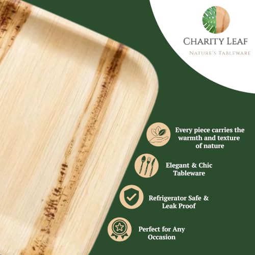 Charity Leaf 8-Inch Square Disposable Bamboo Plates - 50 Pack, Eco-Friendly & Heavy Duty