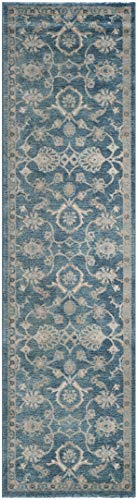 SAFAVIEH Sofia Collection 2'2" x 10' Blue / Beige SOF386C Vintage Oriental Distressed Non-Shedding Living Room Entryway Foyer Hallway Bedroom Runner Rug
