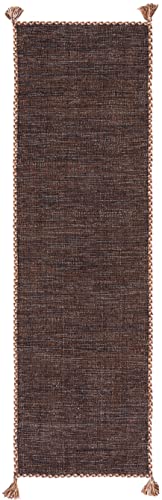 SAFAVIEH Montauk Collection Runner Rug - 2'3" x 10', Brown & Black, Handmade Flat Weave Cotton Corner Tassel, Ideal for High Traffic Areas in Living Room, Bedroom (MTK150T)