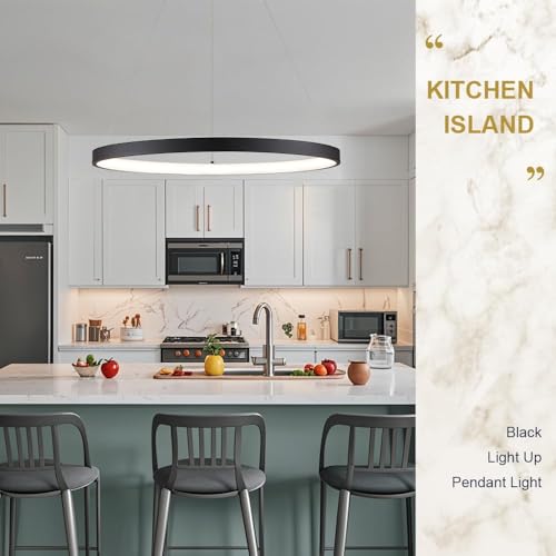 AIRYPHANT 23.6-Inch Black Inward Light Ring LED Pendant Chandelier Dimmable for Dining & Living Rooms