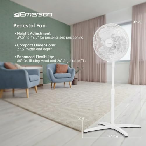 Emerson 16-Inch Oscillating Pedestal Fan with 3-Speed Control & Adjustable Height - Variation FAO1605W