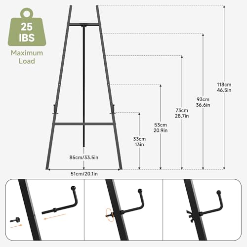COZEER Black Metal Easel Stand for Sign - Adjustable Display for Wedding & Posters