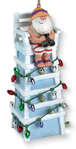 Tiki Ocean Beach Santa Lifeguard Christmas Ornament - Coastal Holiday Decor