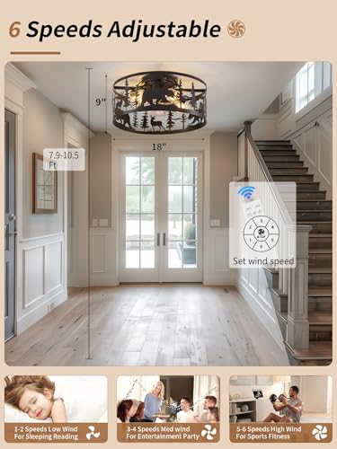 Black 18 Inch Farmhouse Ceiling Fan with Light and Remote Control - Rustic Style