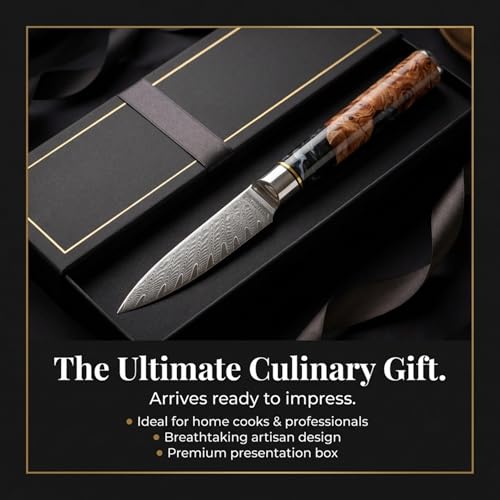The Epicurean Cook Tidal Black 4-Inch Damascus Paring Knife