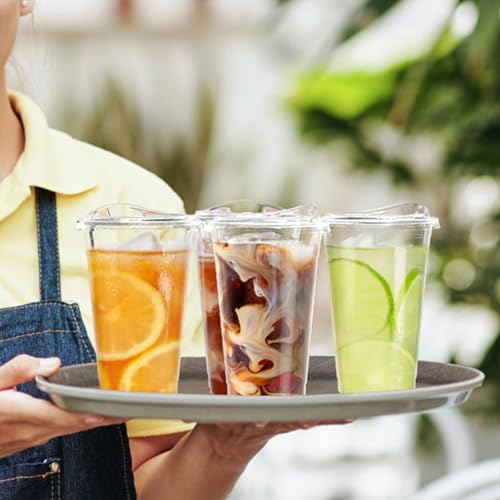 Dealusy 24 oz Clear Plastic Cups with Sip Lids – 100 Pack, Disposable, No Spill