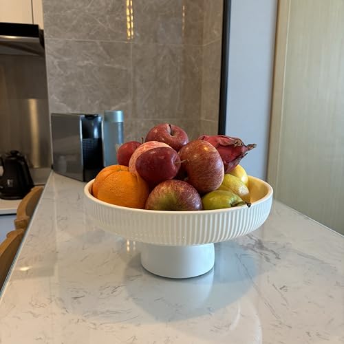 White 11-Inch Ceramic Fruit Bowl for Kitchen Counter - Stylish and Multi-Use