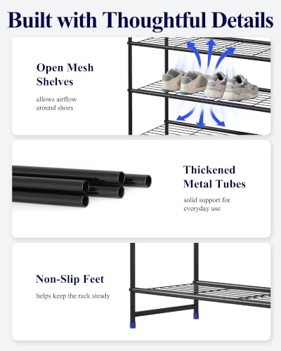 Kitsure Black Stainless Steel 3-Tier Shoe Rack Organizer - 37.3" Wide