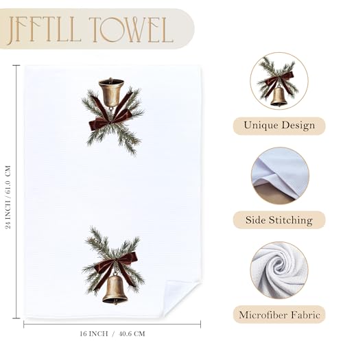 Bell White Christmas Kitchen Towels - Neutral Dish Hand Towels 16x24 Inch