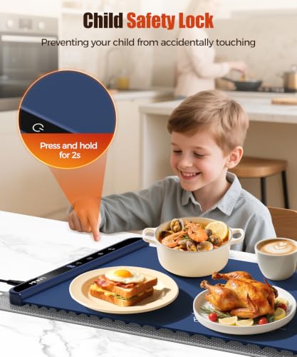 LNNIW Extra Large Food Warming Mat 46x15 Inch Dark Blue Fast Heat Child Lock
