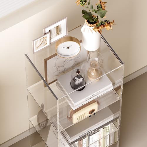 Invisibiliter Clear Acrylic 3-Tier Bookcase - 31.5 Inch Tall Floor Standing Shelf, Modern Display Storage for Home & Office