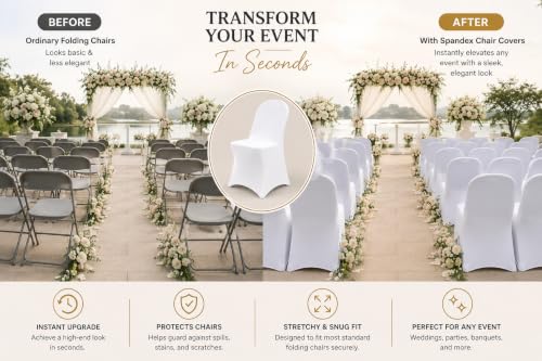 Craft And Party 50 Pack White Spandex Folding Chair Covers - Universal Fit