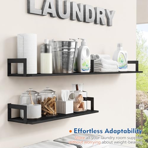 Black Wall Shelves Set of 3 - 24 x 8 Inch Floating Shelves for Bedroom & Living Room - Variation: 24 x 8 Inch / Black