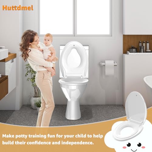 White Elongated Potty Training Toilet Seat with Baby Seat 2-in-1 - Soft Close & Magnetic Absorption