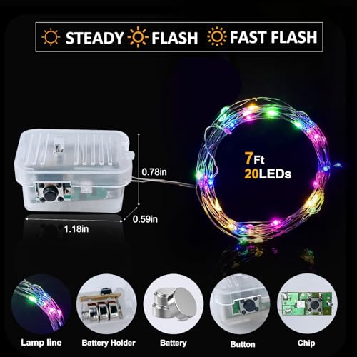 Aogist Led Fairy Lights 3 Modes Battery Operated String Lights Waterproof Silver Wire 7 Feet Firefly Starry Moon Mason Jar Lights for DIY Wedding Party Christmas (6-Colors, 12 Pack)