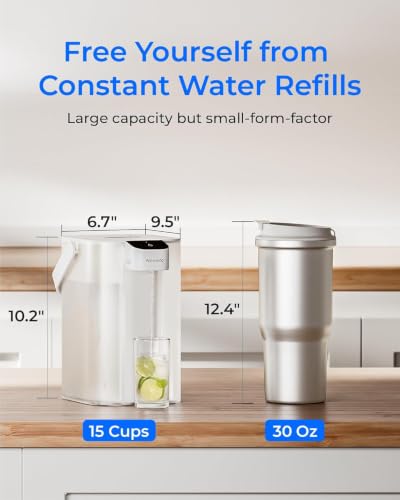 Waterdrop ED01W Electric Water Filter Pitcher 15-Cup with 2 Filters - White - Upgraded
