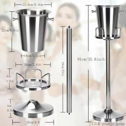 Silver Ice Bucket with Stand 5L Champagne Wine Cooler for Parties & Events