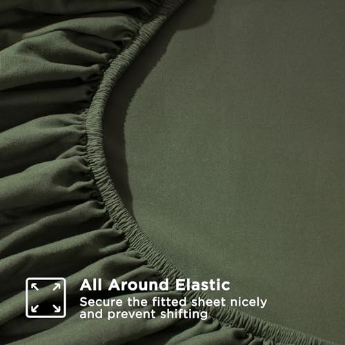 Andency Queen Sheets Set, Dark Olive Green Breathable & Cooling