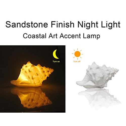 GREENIC Portable Conch Shell Beach Themed Night Light w Timer for Kids Adults Bedroom Nightstand Lamp Nautical Lighting Battery Operated, Warm White