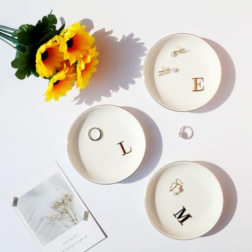 Ceramic Ring Dish Initial Jewelry Dish Personalized J-Monogrammed For Women Engagement Wedding Gifts,Jewelry Tray For Friends,Sister,Birthday Mother'S Day Christmas For Women, White
